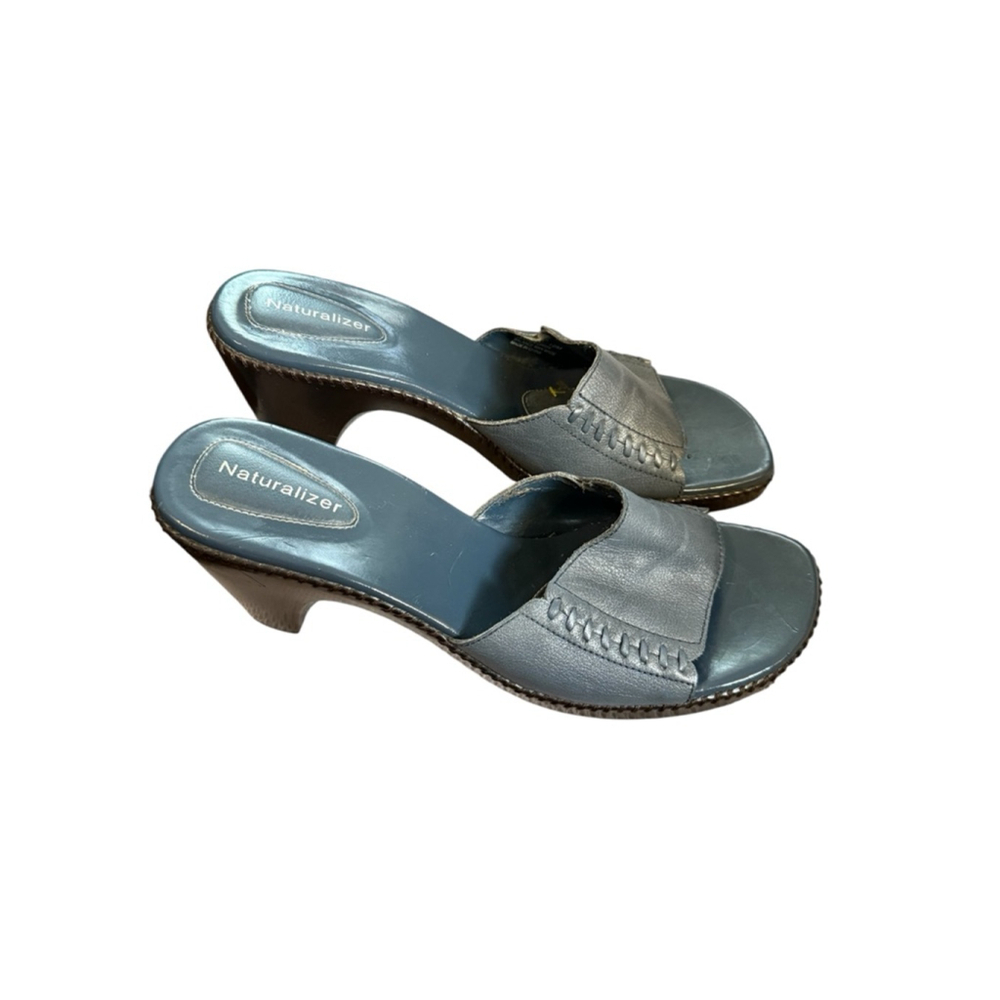 Naturalizer Open Toe Heel Blue Leather Sandals 10M - Picture 7 of 12